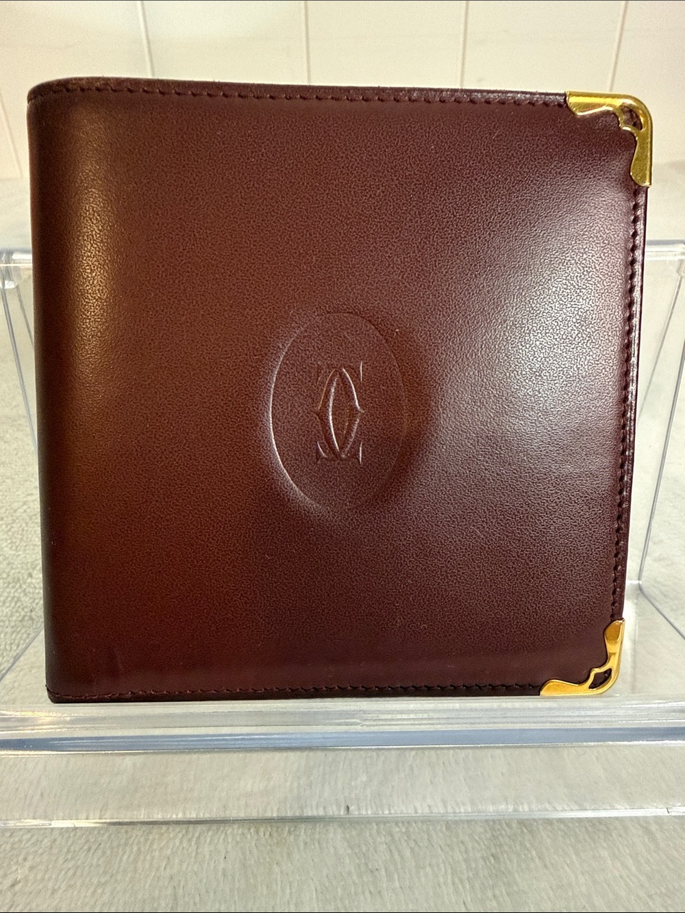 Vintage Cartier Unisex Must De Cartier Burgundy Leather Wallet Coin Pocket + Box - Picture 3 of 14